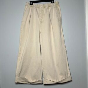 Free People Super Wide Leg Baggy Pants Beige Casual Elastic Waist Women Size L